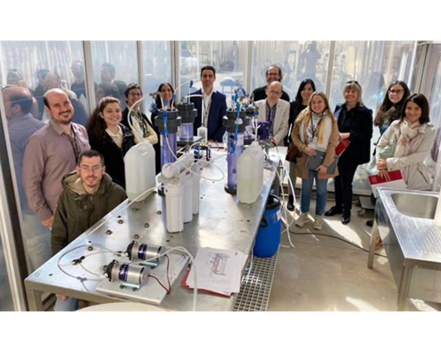 The participants of the General Assembly visit the prototype treatment plant in the greenhouse of partner UCLM in Ciudad Real, Spain. 